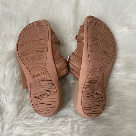 Vionic Sandals Womens Size 8 Tan Sarah Slip On Slides Flat Comfort Summer Beach - Picture 10 of 12